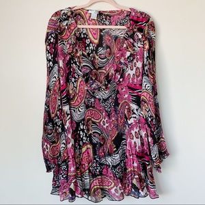 Alberto Makali Crinkle Blouse Pleated Paisley Print V Neck Size 3X